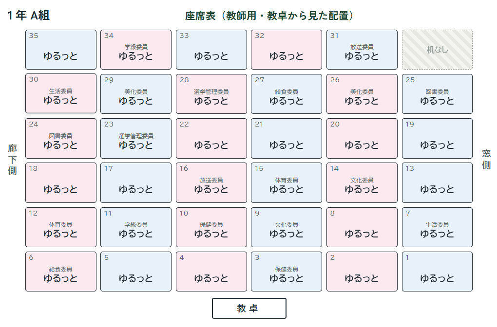 学級だよりに入った座席表